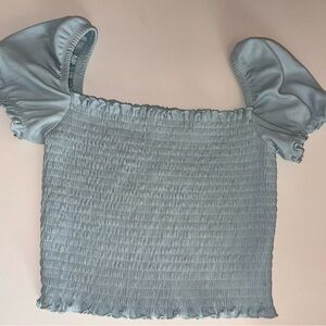 Wilfred ARITZIA Light Blue Smocked Crop Top